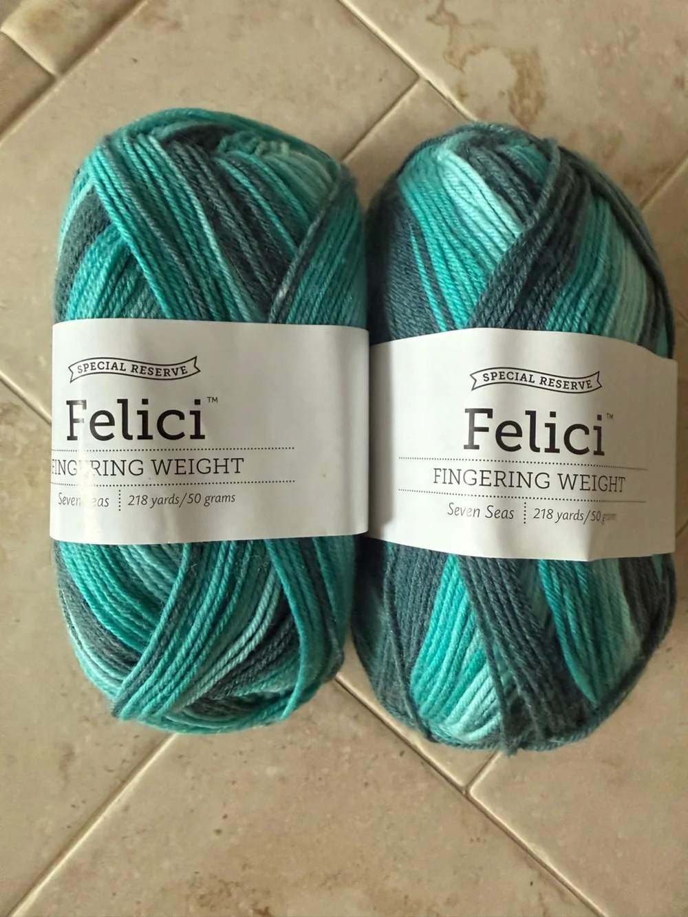 Felici Seven Seas Fingering Weight Yarn - Teal & Gray 2 Skeins Seven Seas